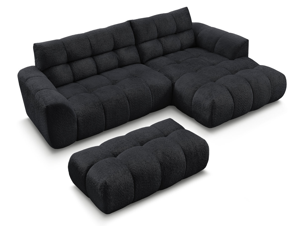 Bobochic Jaya Ecksofa mit Pouf Chenille Schwarz Ecke rechts