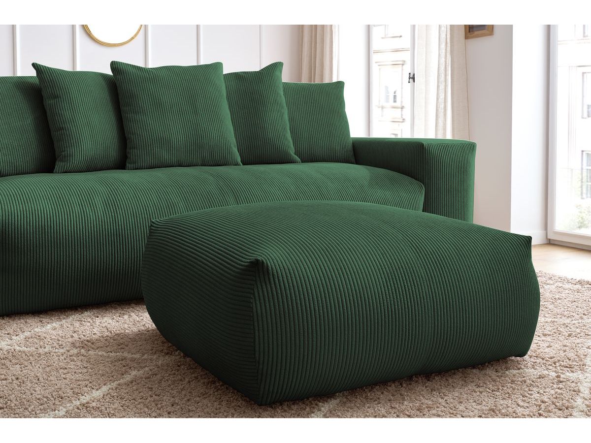 Bobochic Voltaire Schlafsofa 4-Sitzer mit Bettkasten und Pouf Cordsamt Grün