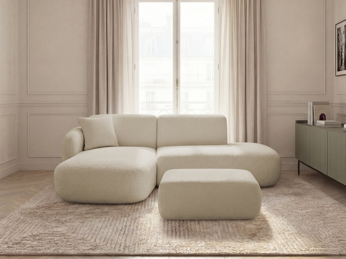Bobochic Anda Ecksofa mit Pouf 241 × 163 cm Chenille Beige Ecke links