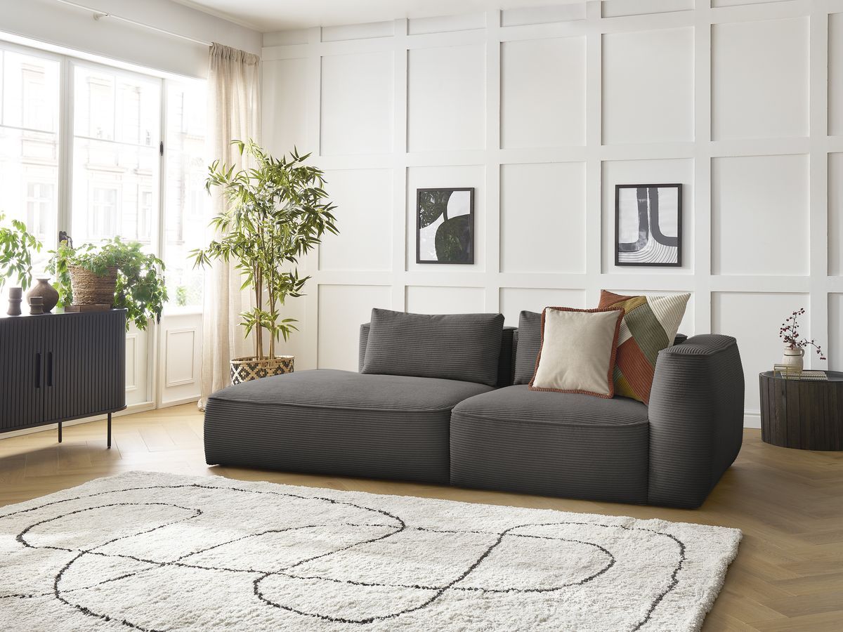 Bobochic Leopold Sofa 3-Sitzer Cordsamt Taupe Armlehne rechts