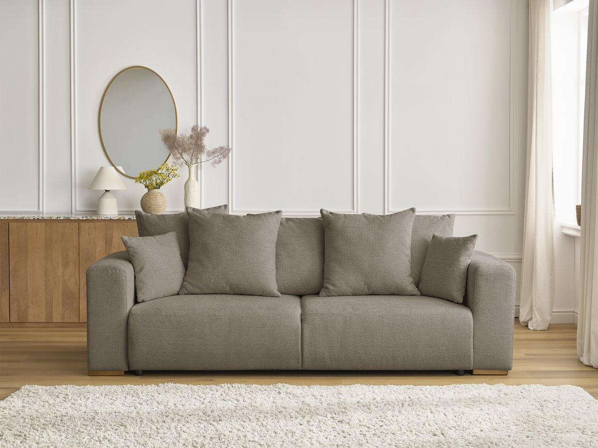 Bobochic Sidonie Schlafsofa 3-Sitzer mit Bettkasten Melange-Stoff Taupe