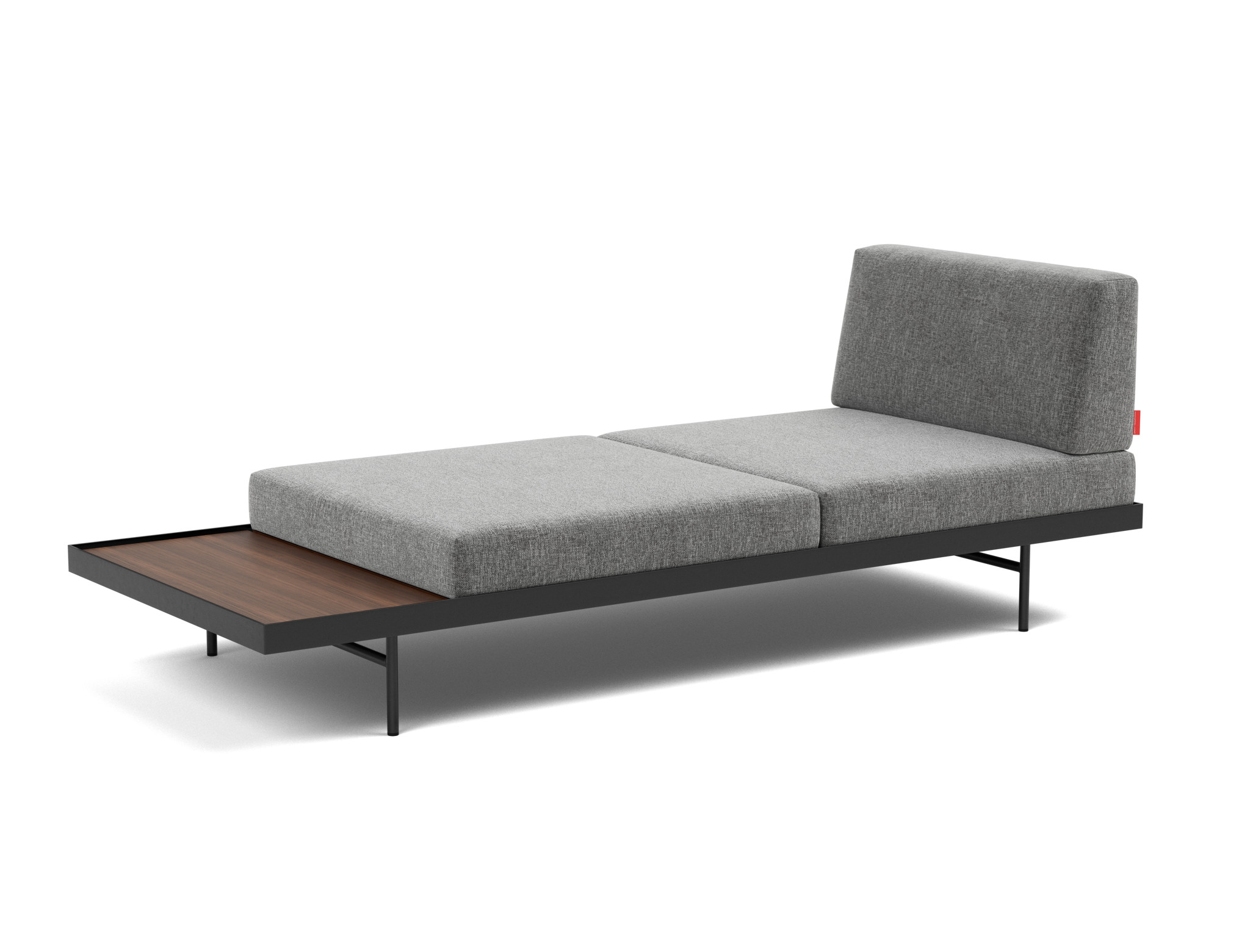 Tagesbett Puri Strukturierter Stoff Twist 563-Charcoal Beine mit Nussbaumtisch