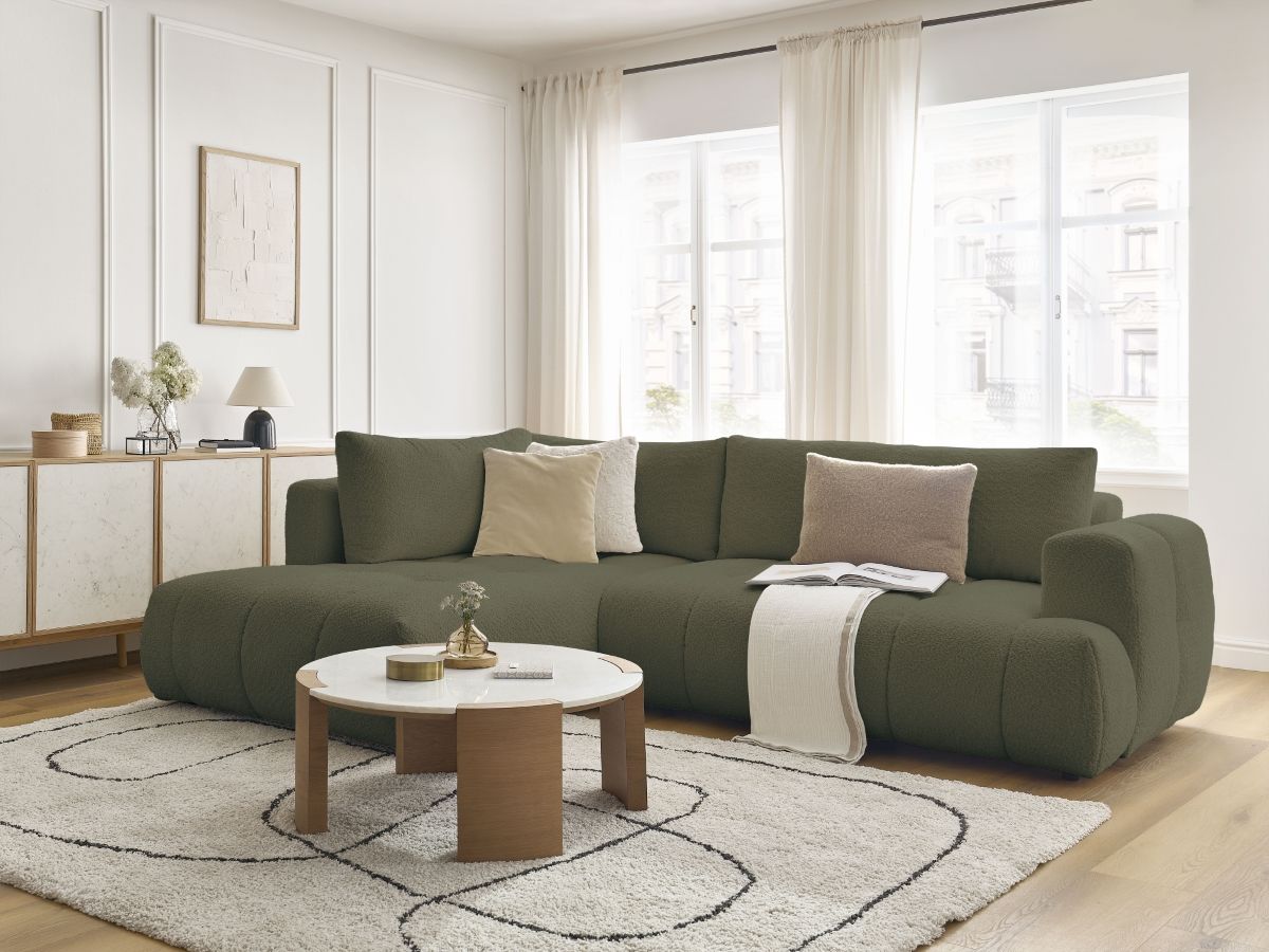 Bobochic Fuji Ecksofa mit Schlaffunktion und Bettkasten 282 × 204 cm Bouclé-Stoff Grün Ecke links