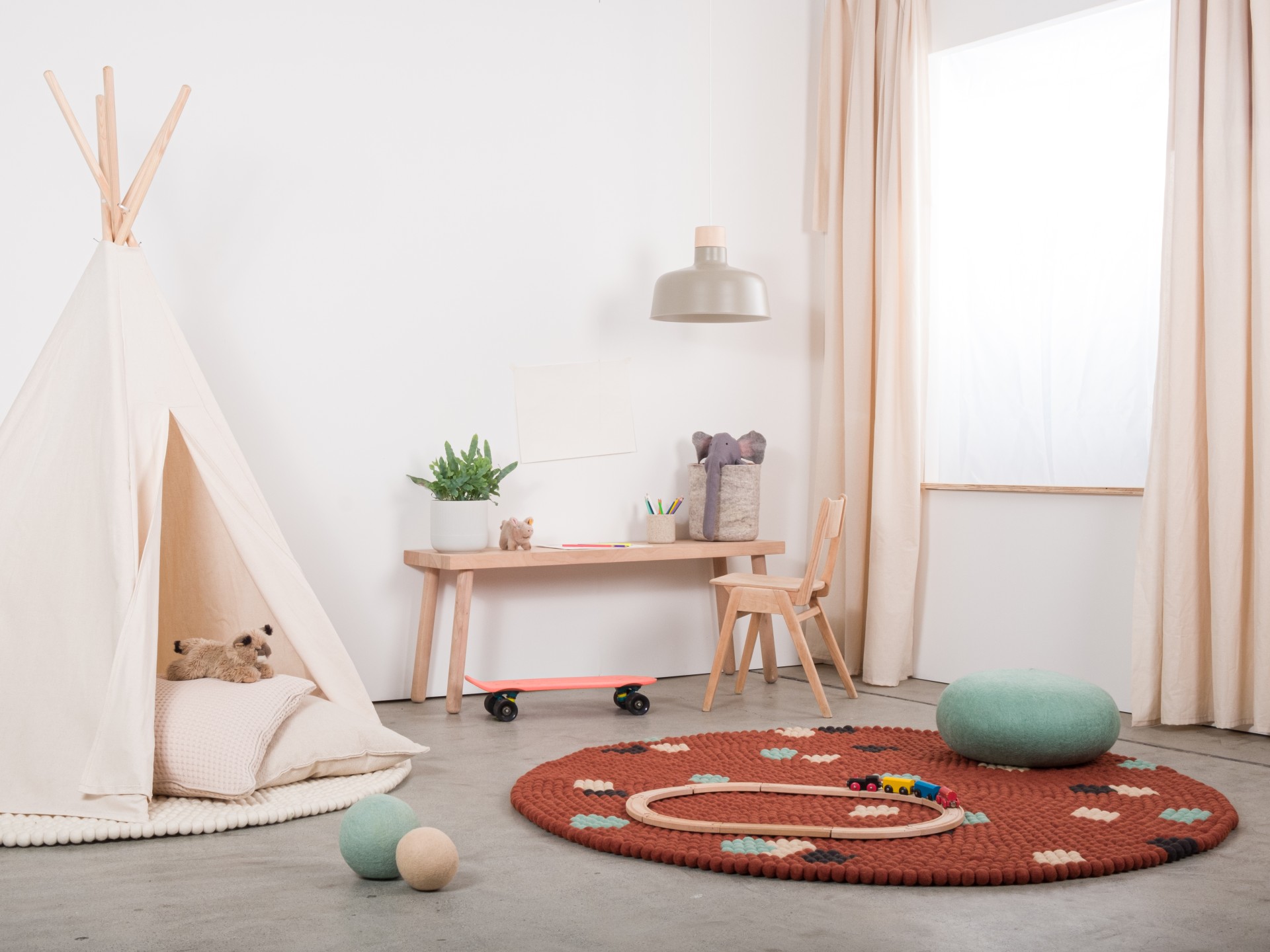 myfelt Terra Rust Filzkugelteppich Rot rund Ø 50 cm