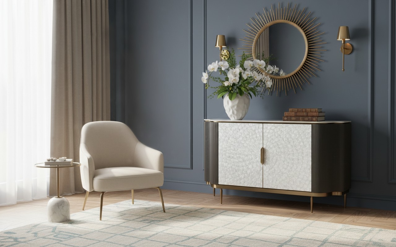Livin Hill Sideboard Stilig 150 cm Dunkelgraphit, Platte Weiß