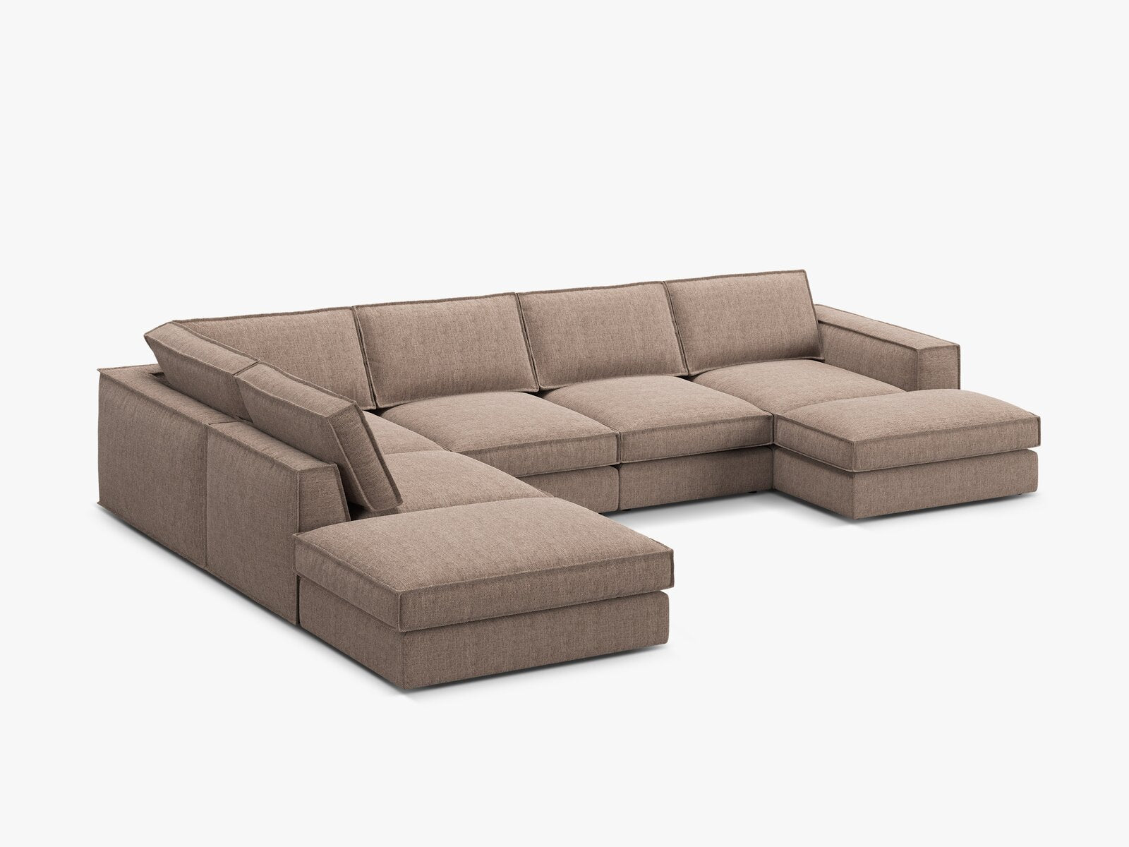 Micadoni modulares Panorama Ecksofa Pola 5-Sitzer Links Strukturierter Stoff Babel Hellbraun