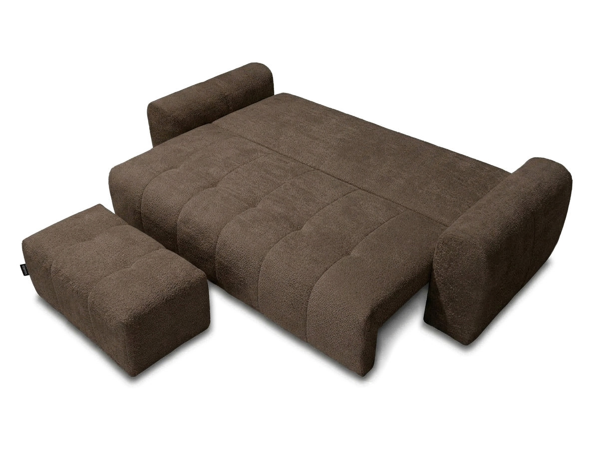 Bobochic Roxelane Schlafsofa 3-Sitzer mit Bettkasten und Pouf Bouclé-Stoff Braun