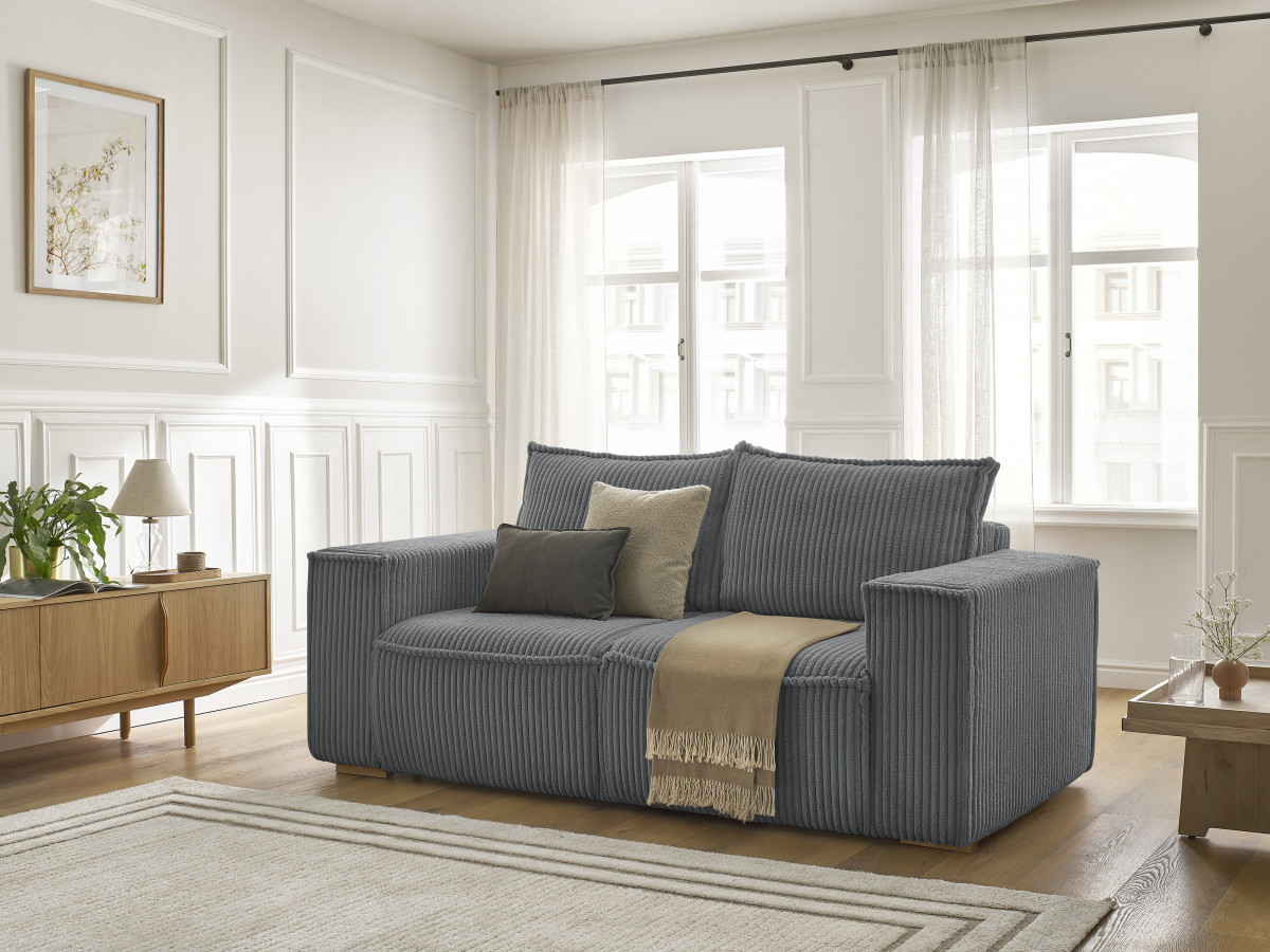 Bobochic Chelsea Schlafsofa 3-Sitzer Cordsamt Dunkelgrau, Liegefläche 140 × 200 cm