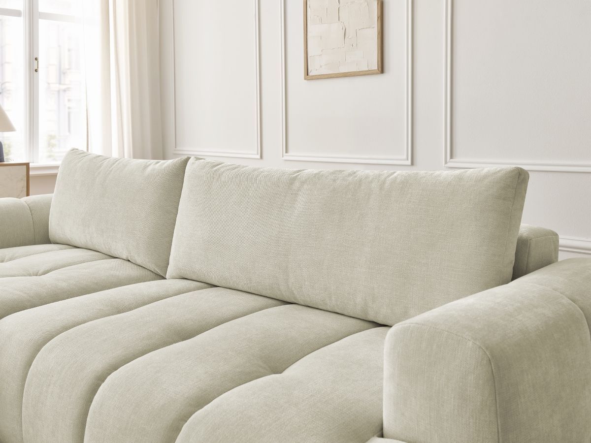 Bobochic Fuji Ecksofa mit Schlaffunktion und Bettkasten 292 × 160 cm Stoff Beige Ecke links