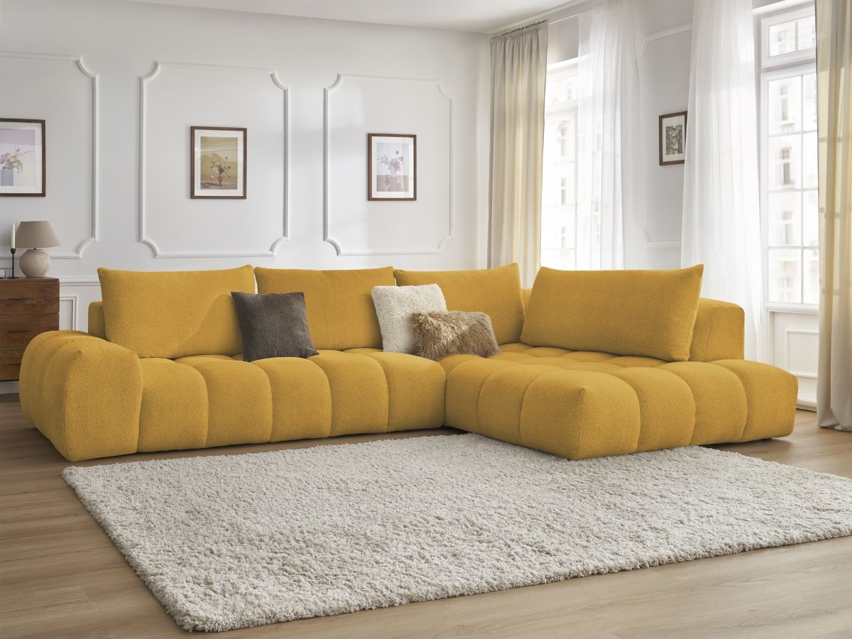 Bobochic Everest Ecksofa, 4 Kissen Melange-Stoff Gelb Ecke rechts