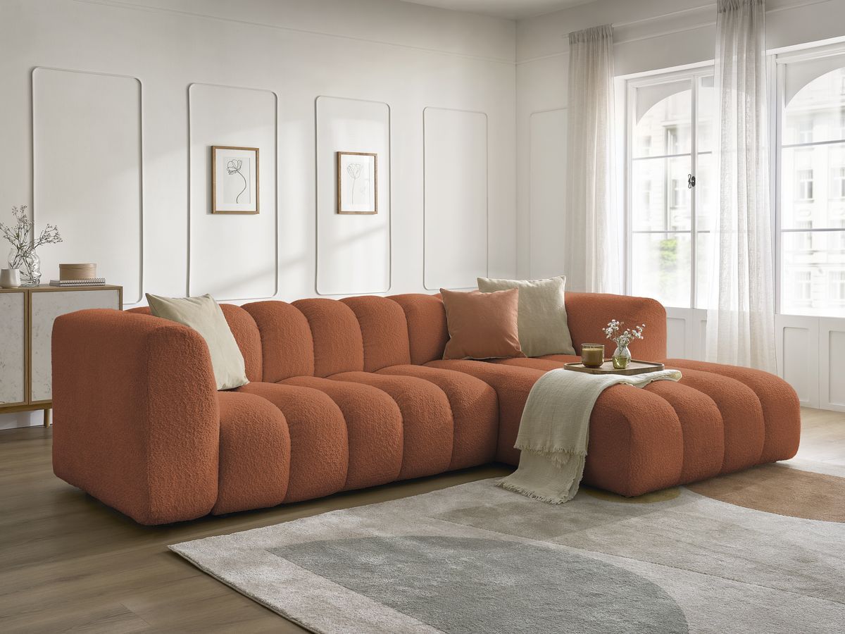 Bobochic Talia Ecksofa Bouclé-Stoff Orange Ecke rechts