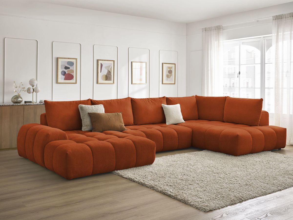 Bobochic Everest Wohnlandschaft, 6 Kissen Strukturstoff Orange Ecke links