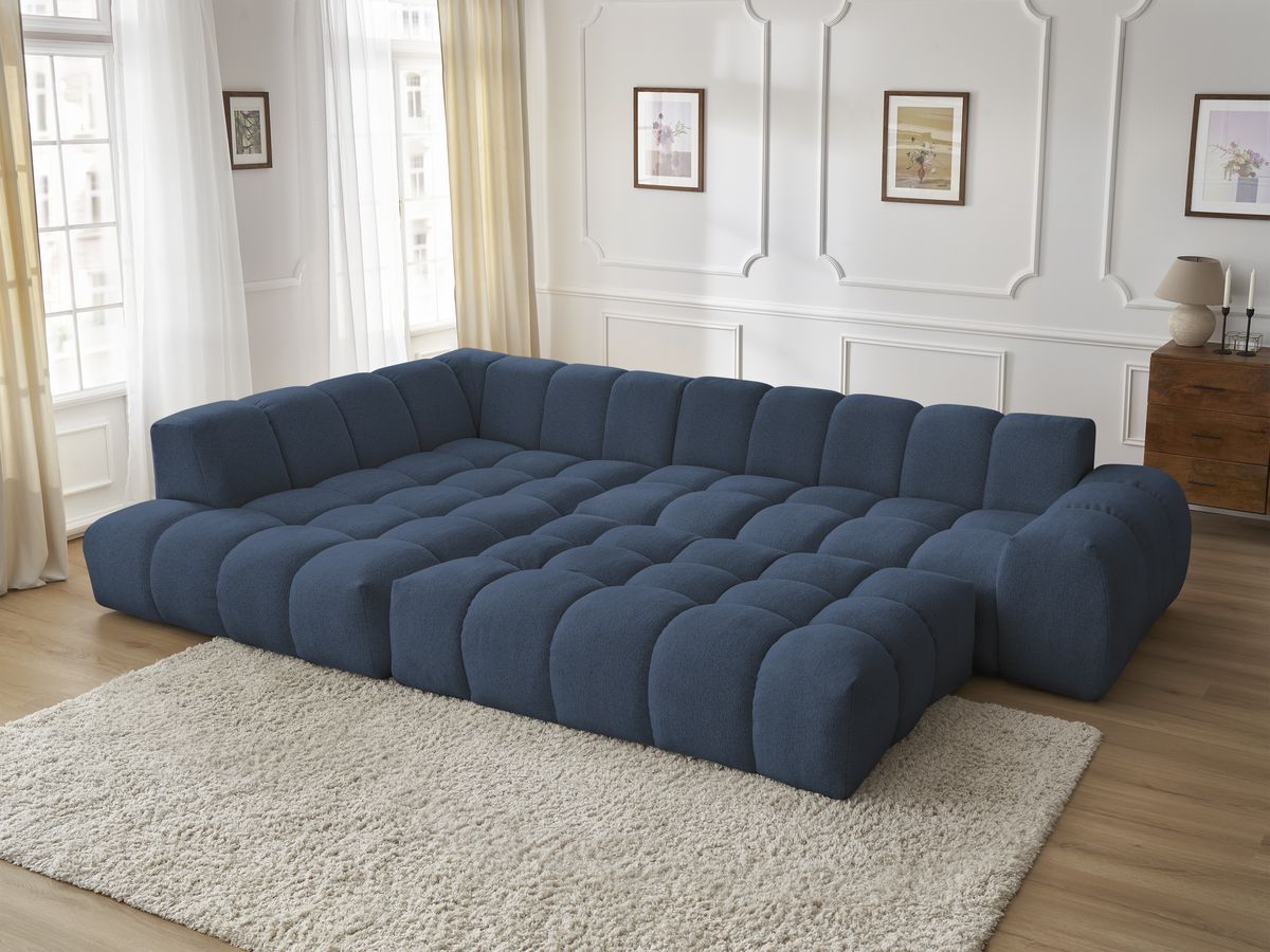 Bobochic Everest Ecksofa, 10 Kissen Melange-Stoff Dunkelblau Ecke links