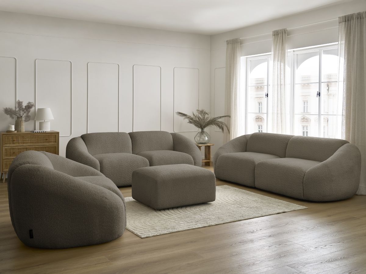 Bobochic Tina Sofa 7-Sitzer mit Pouf Bouclé-Stoff Taupe