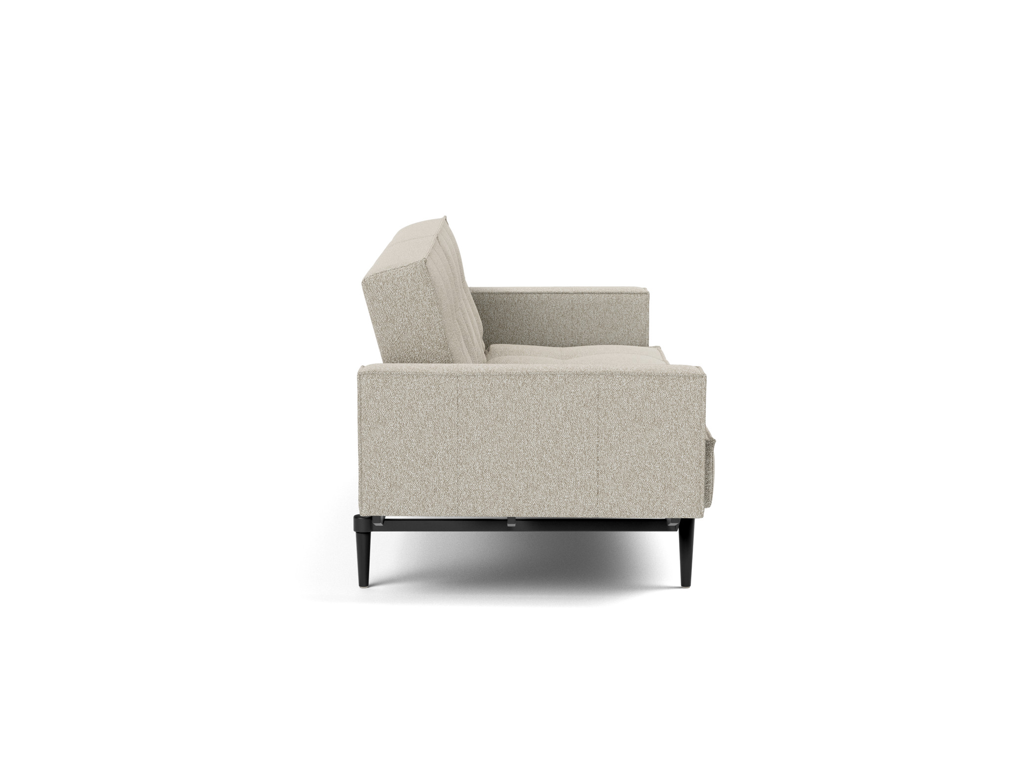 Schlafsofa Splitback mit Armlehnen Boucle Skandi 539-Beige Beine Styletto Eiche schwarz