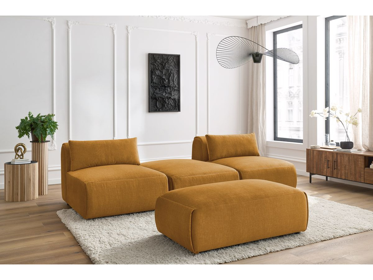 Bobochic Jeanne Sofa 4-Sitzer mit Pouf Samt Gelb