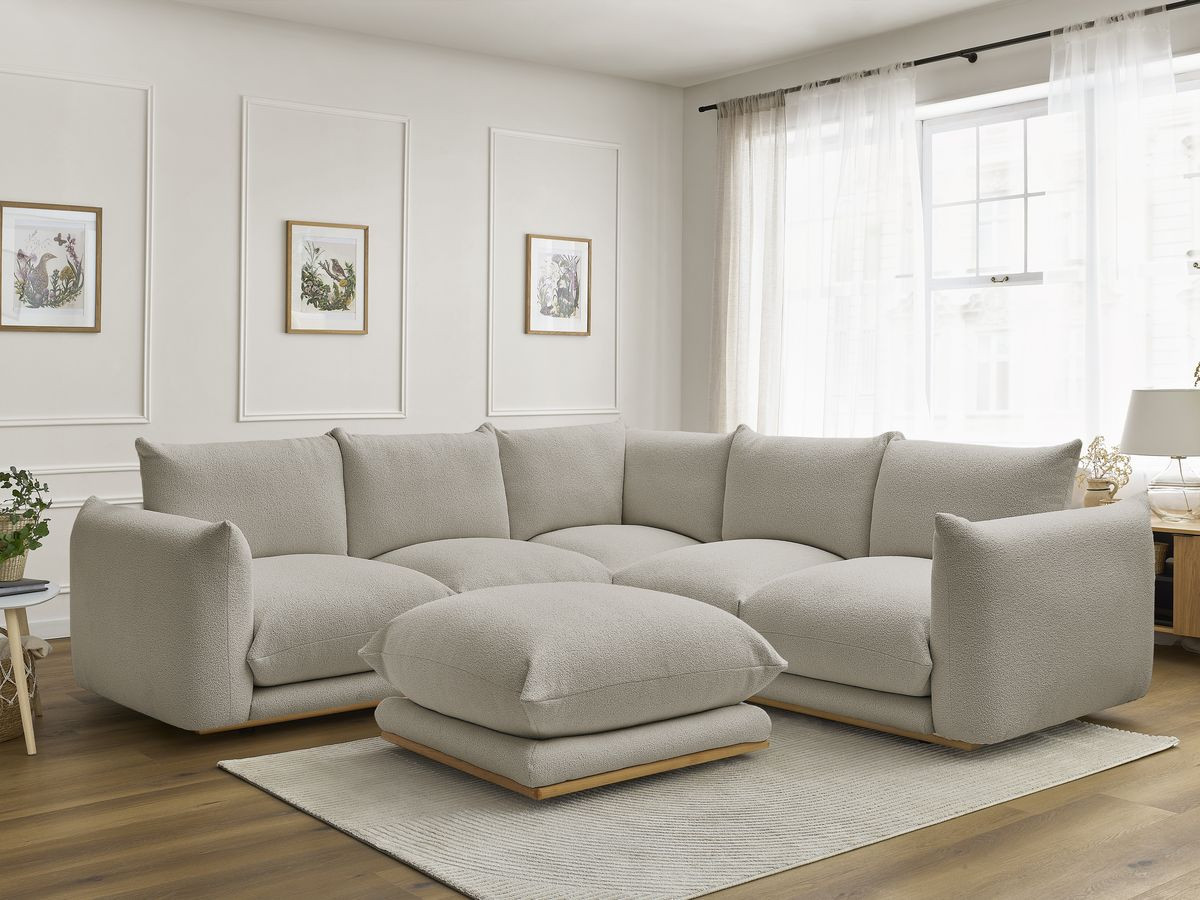 Bobochic Ernest Ecksofa mit Pouf Bouclé-Stoff Taupe