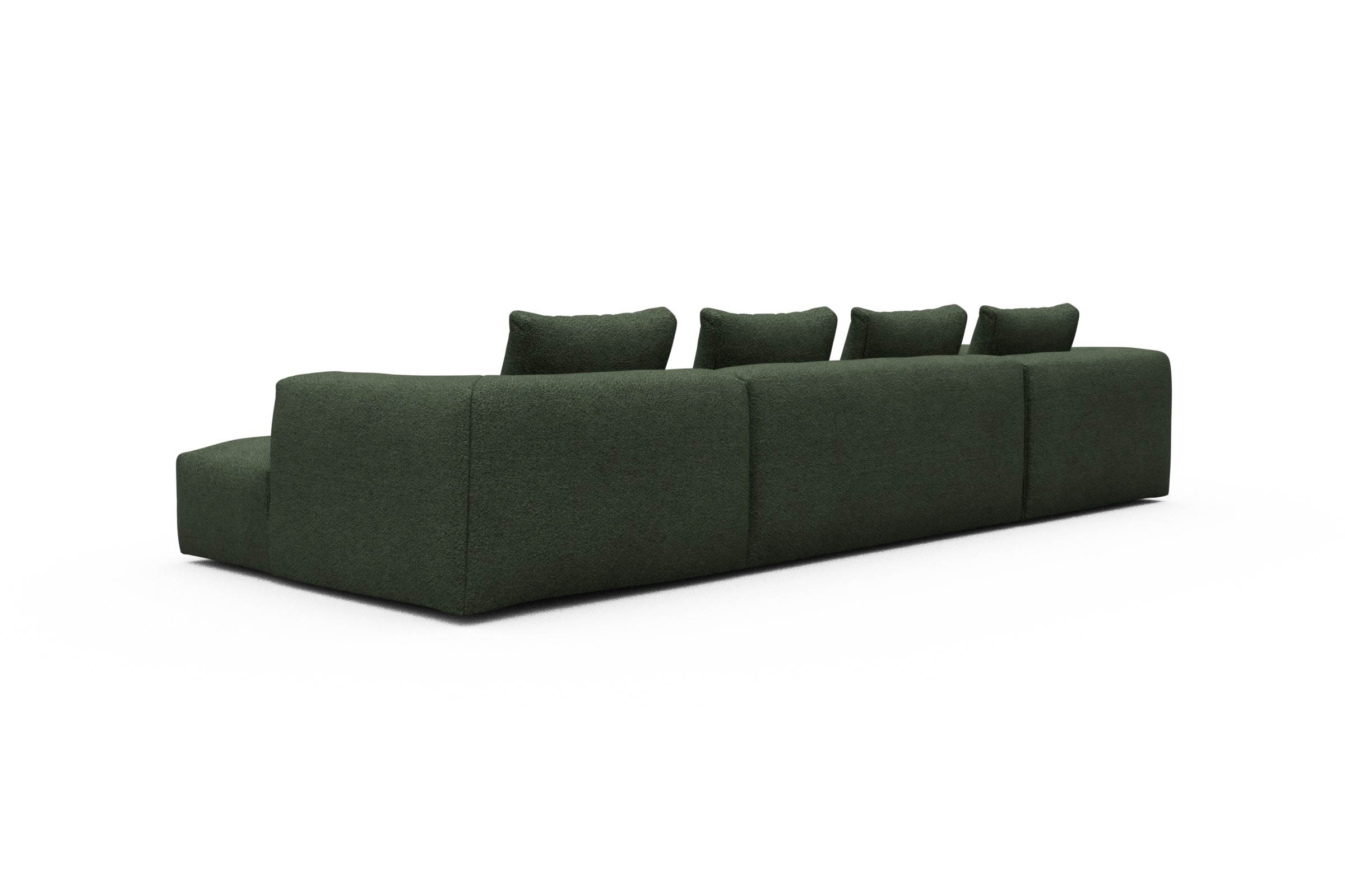 Wohnlandschaft Fred Relax-Ecke links mit 2-Sitzer und Chaiselongue rechts Vanora-Deep-Green