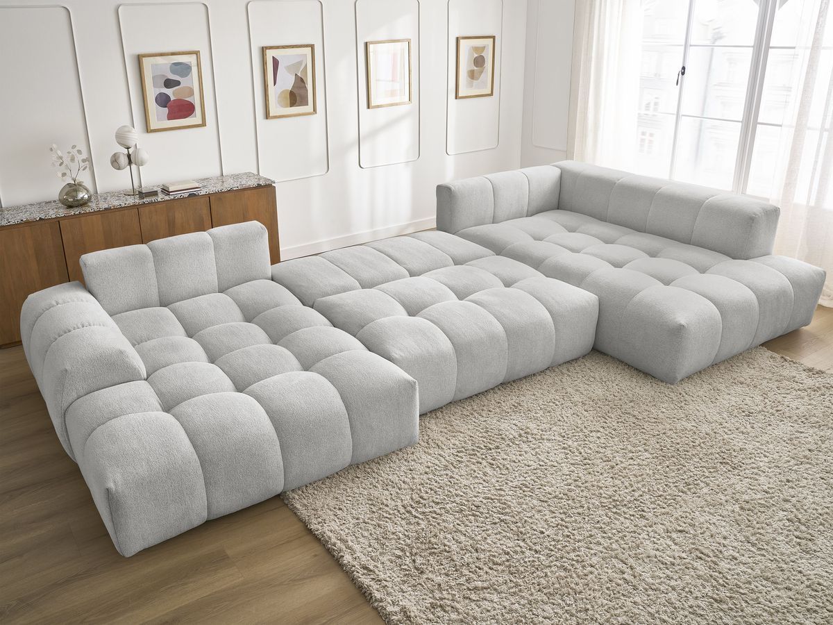 Bobochic Everest Wohnlandschaft, 6 Kissen Melange-Stoff Hellgrau Ecke links