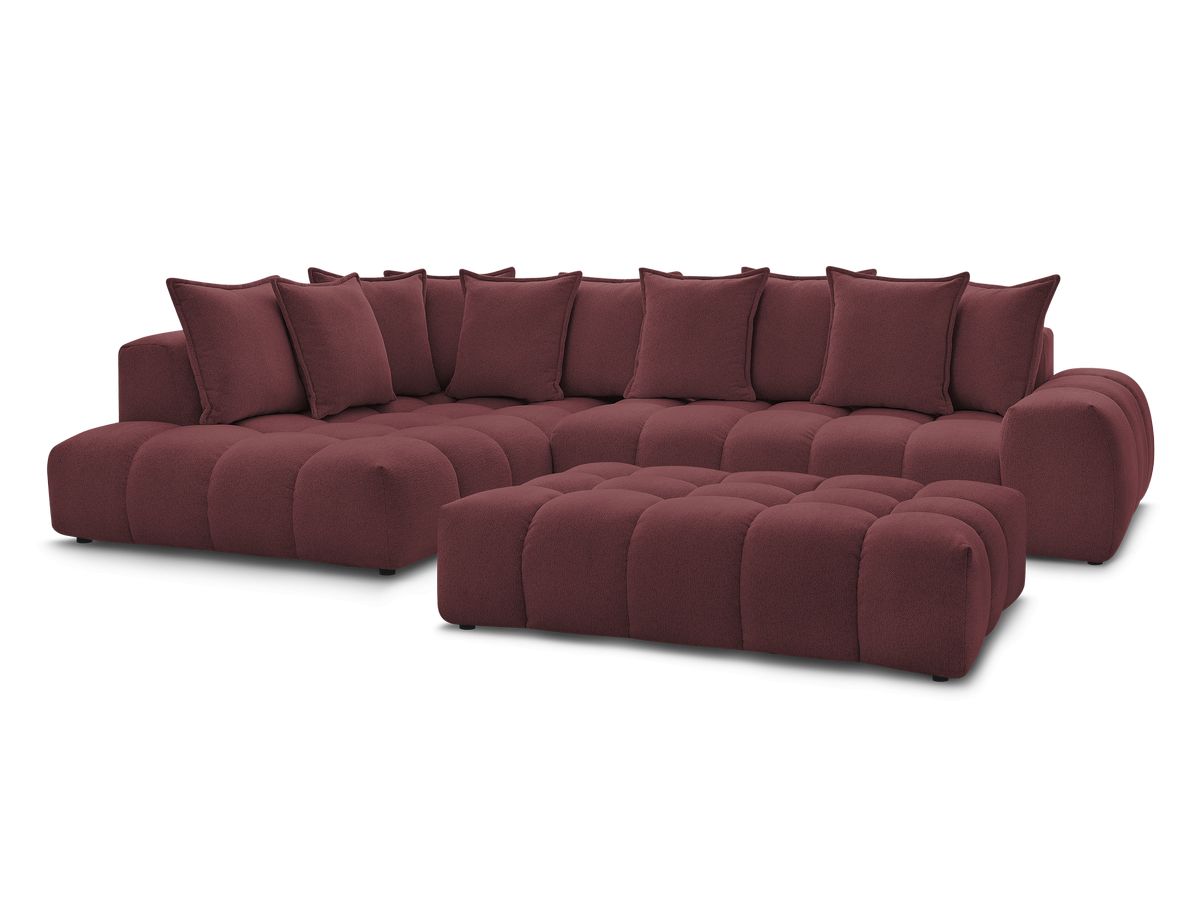 Bobochic Everest Ecksofa mit Schlaffunktion und Pouf, 10 Kissen Melange-Stoff Rot Ecke links