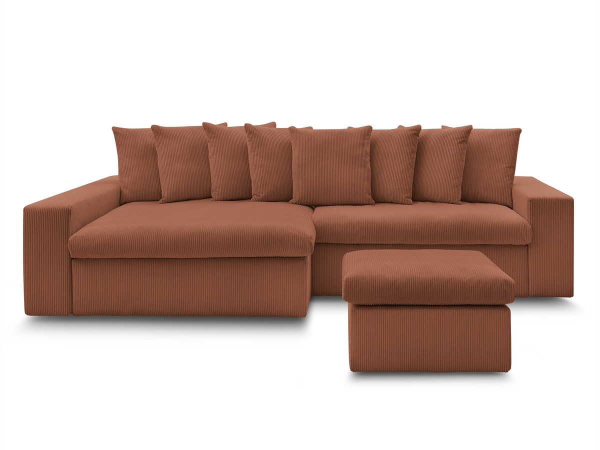 Bobochic Enore Ecksofa mit Pouf Cordsamt Orange Ecke links