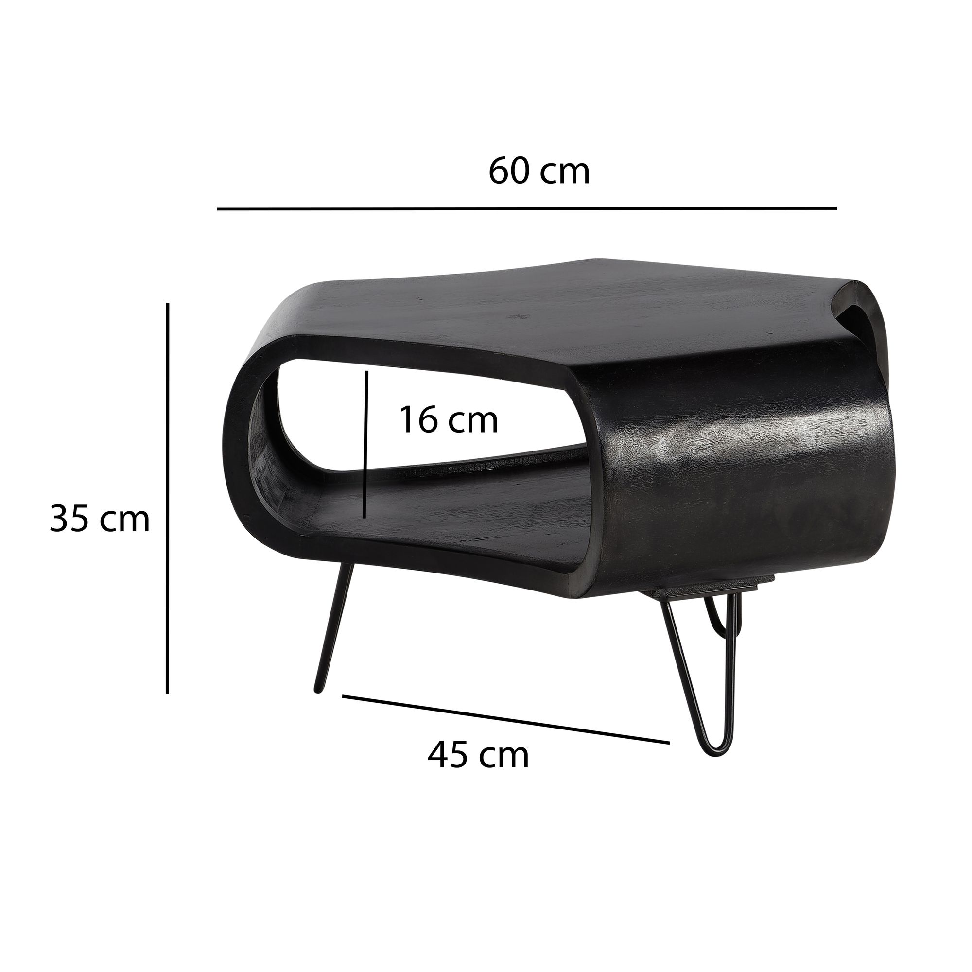Couchtisch Trysil Massivholz Schwarz 60 × 60 × 35 cm