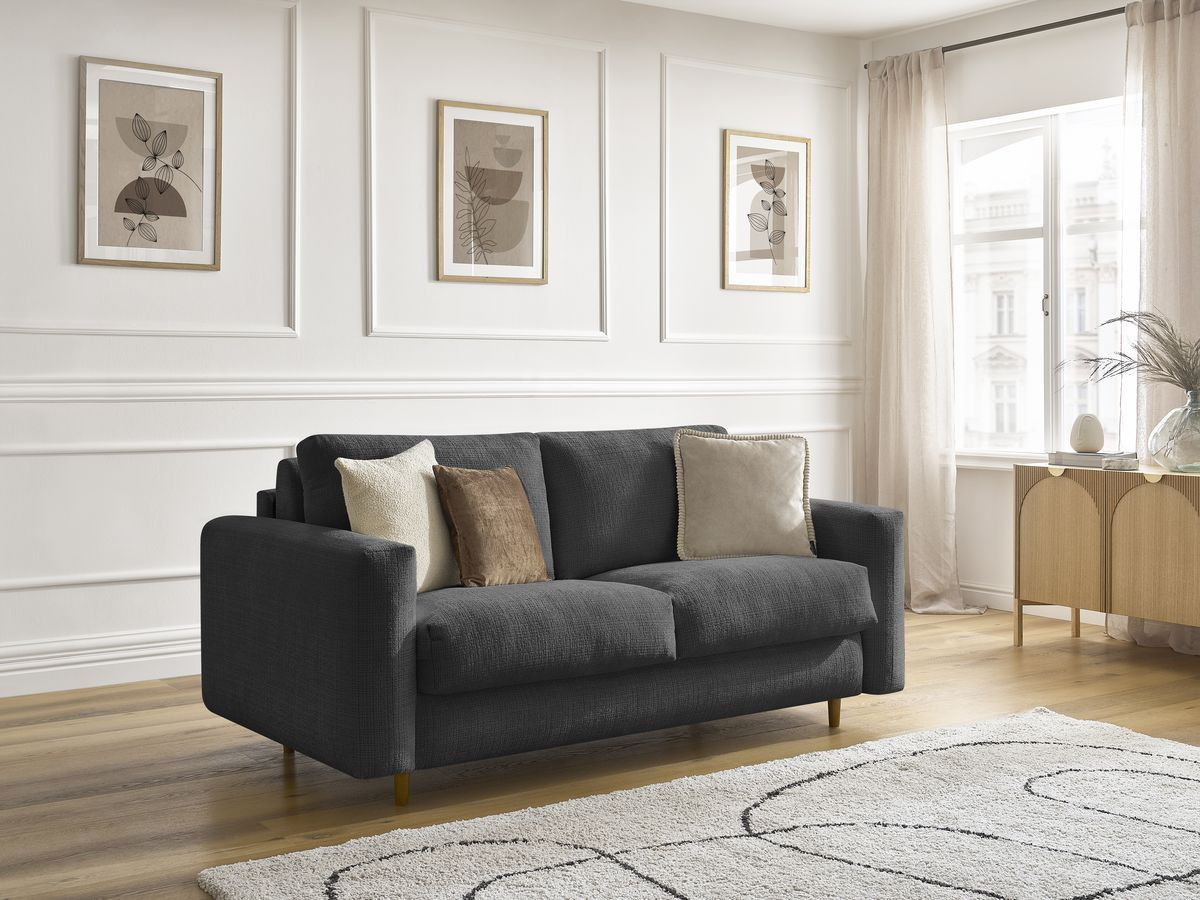 Bobochic Cocoone Schlafsofa 3-Sitzer Strukturstoff Schwarz, Liegefläche 140 × 200 cm