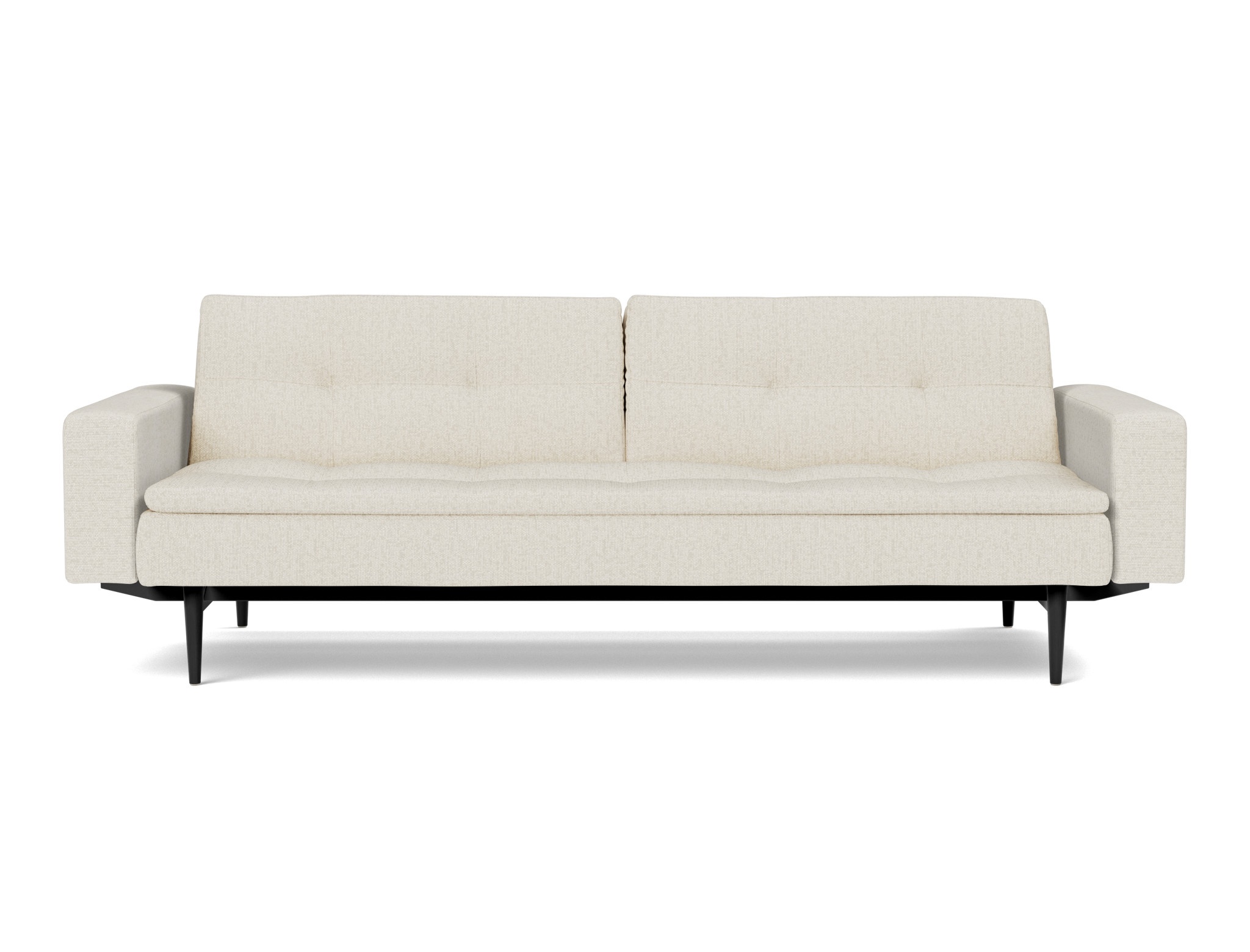 Schlafsofa Dublexo mit Armlehnen Boucle Skandi 531-Off-White Beine Styletto Eiche schwarz