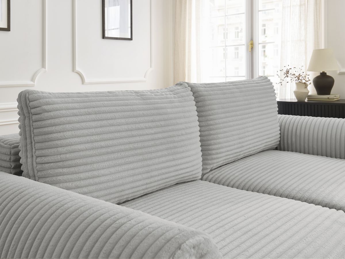 Bobochic Lucien Schlafsofa 3-Sitzer mit Bettkasten Breitcord weich Hellgrau