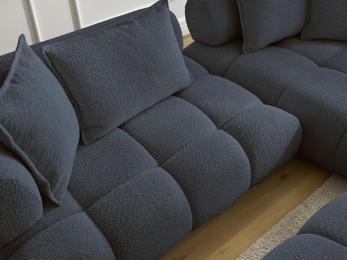 Bobochic Alya Ecksofa mit Pouf Bouclé-Stoff Dunkelblau Ecke rechts