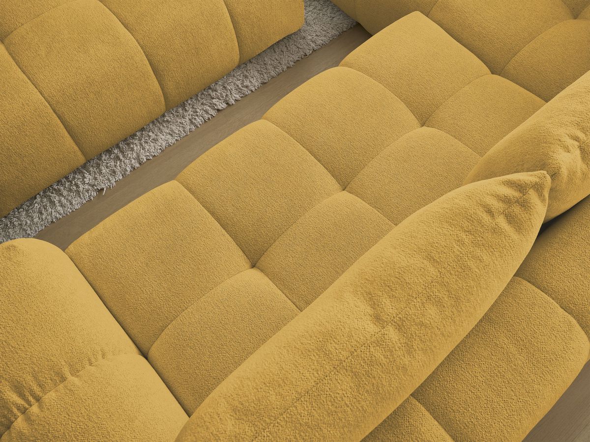 Bobochic Everest Ecksofa mit Schlaffunktion und Bettkasten und Pouf 320 × 212 cm, 5 Kissen Melange-Stoff Gelb Ecke links