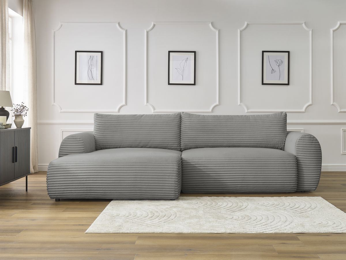 Bobochic Lucien Ecksofa mit Schlaffunktion und Bettkasten 314 × 167 cm Breitcord weich Dunkelgrau Ecke links