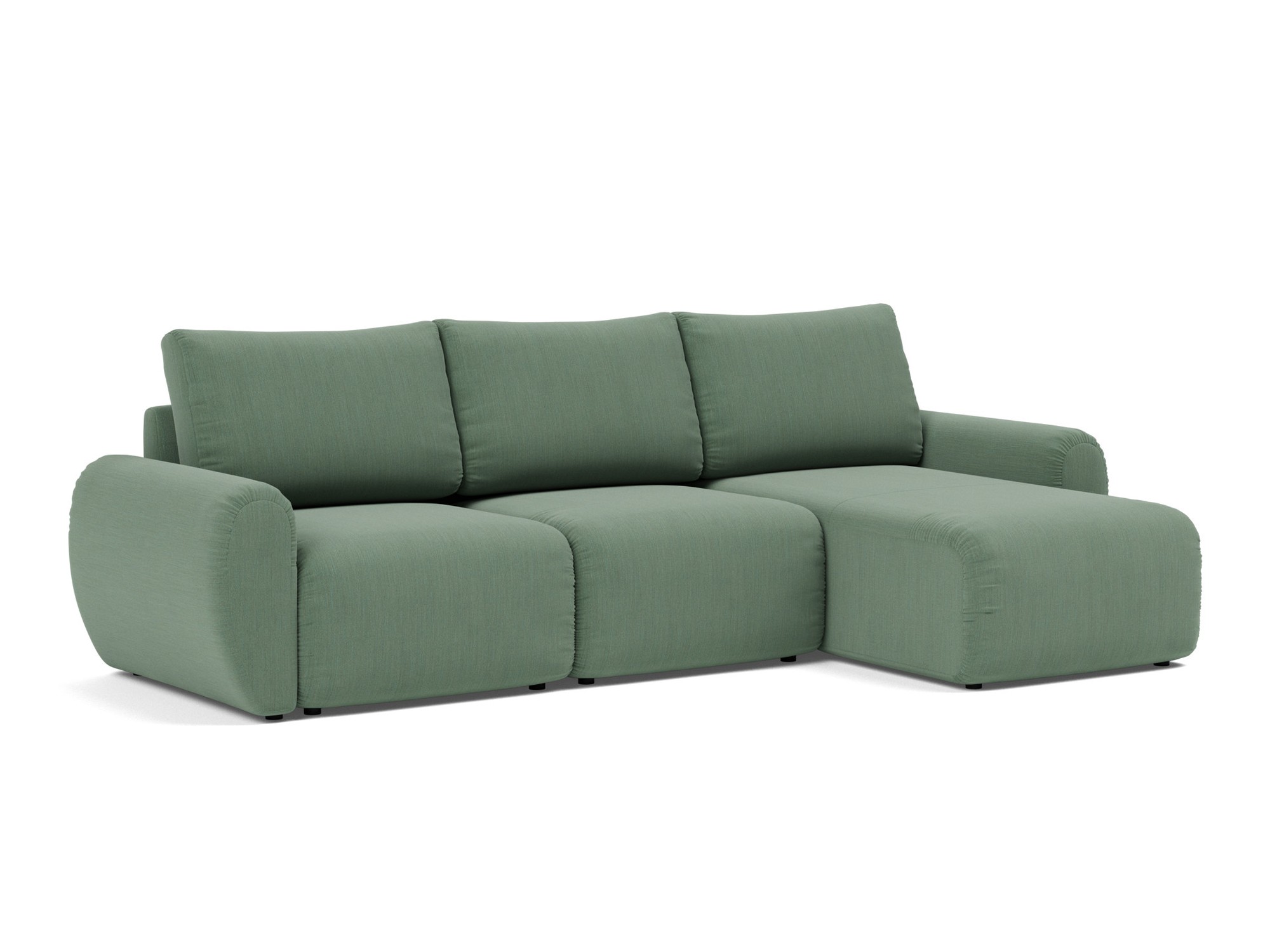 Schlafsofa Norum mit Chaiselongue und Curve-Armlehnen Flachgewebe Elegance 518-Green