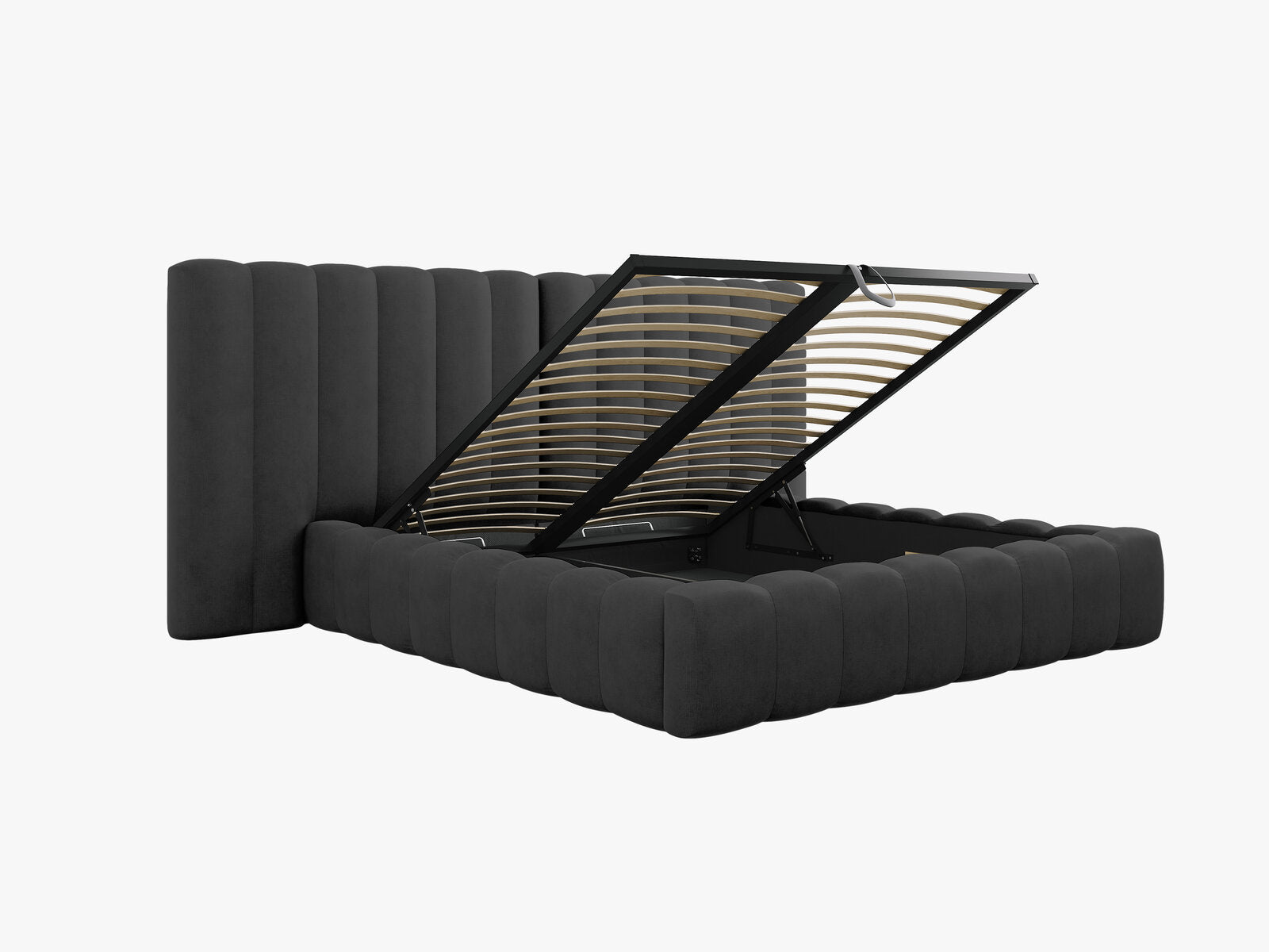 Micadoni Bett Kelp mit Doppelkopfteil Strukturierter Stoff Moly Anthrazit 140x200