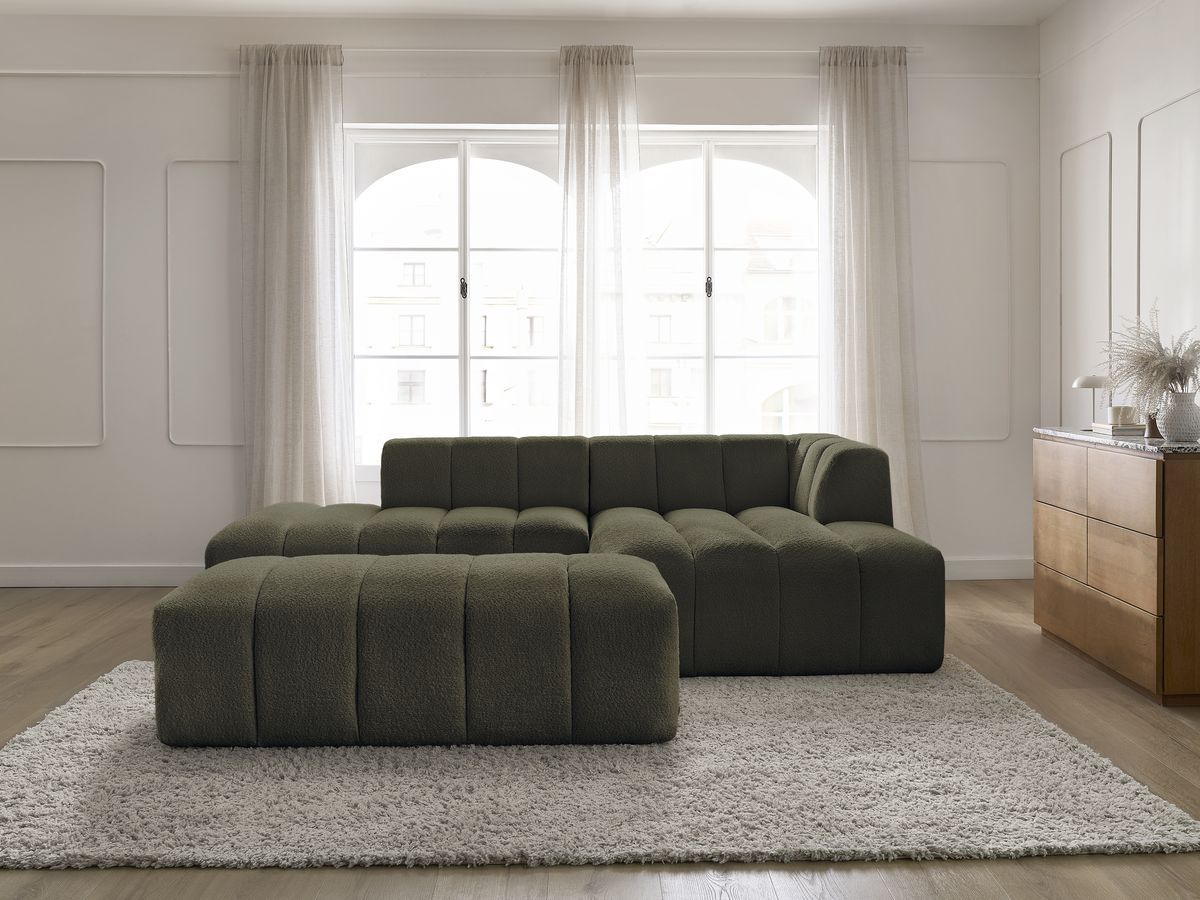 Bobochic Annecy Ecksofa mit Pouf Bouclé-Stoff Grün Ecke rechts
