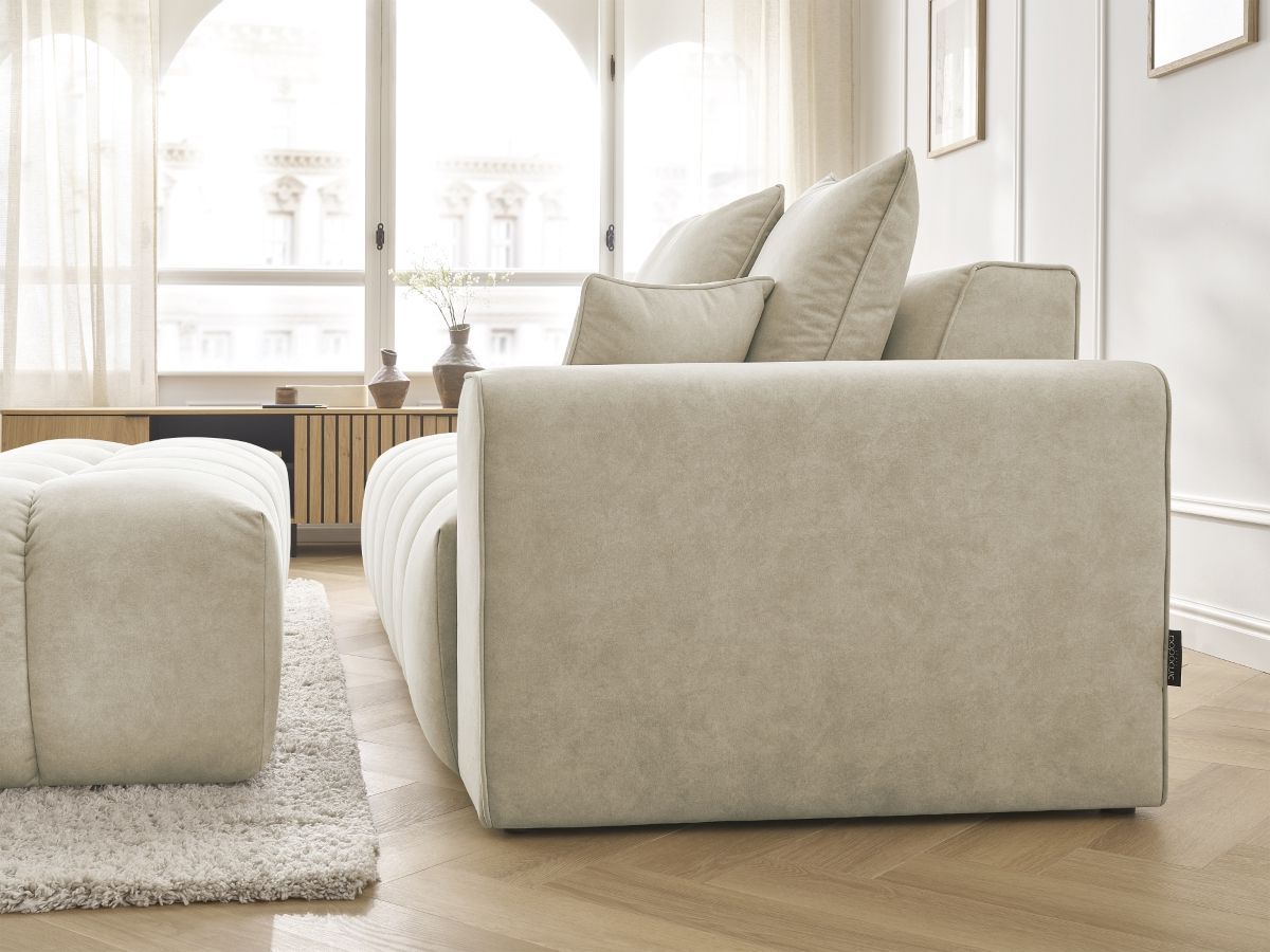 Bobochic Mont-blanc Sofa 5-Sitzer mit Pouf Samt Beige Armlehne rechts