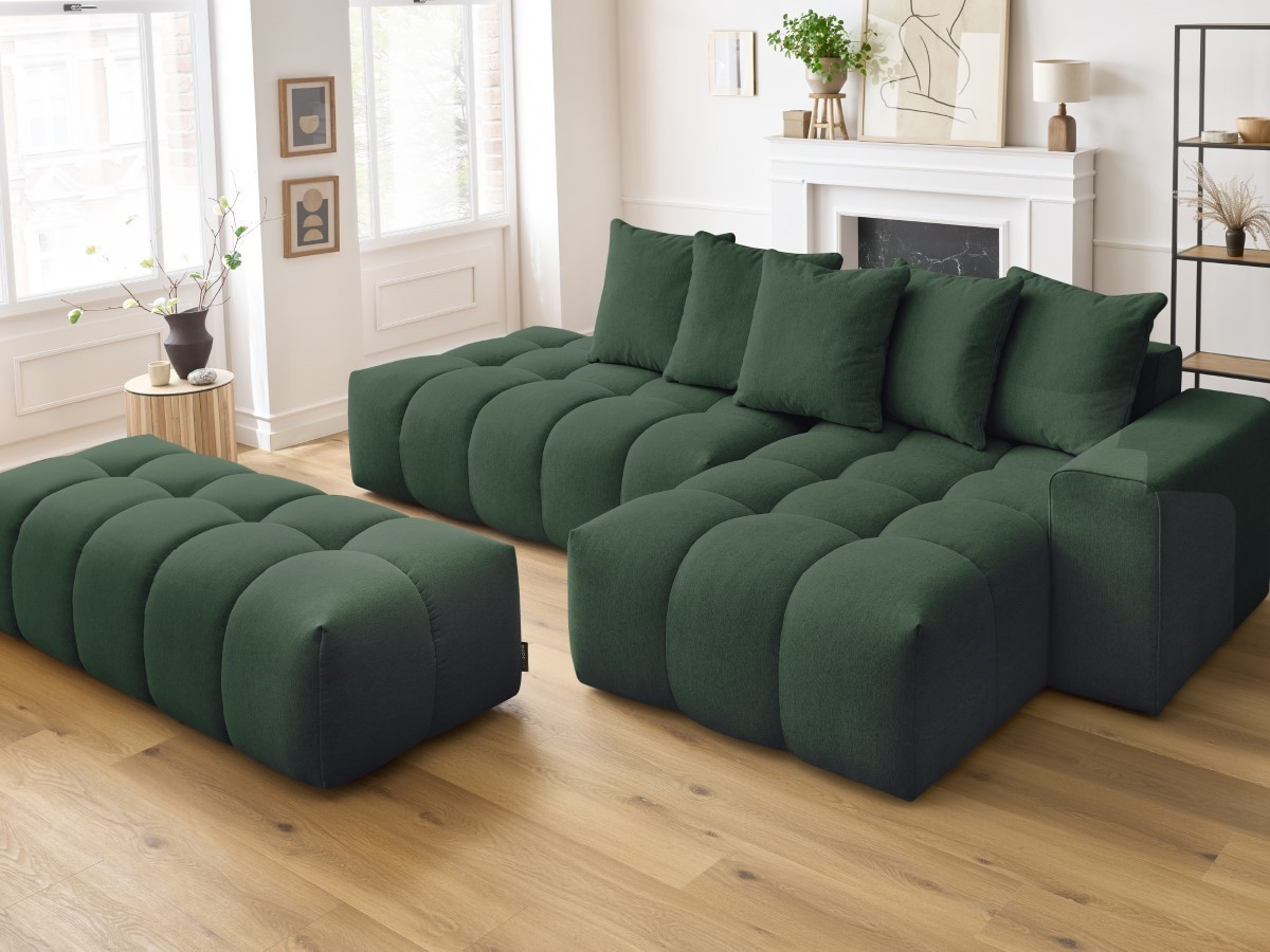 Bobochic Mont-blanc Ecksofa mit Pouf Melange-Stoff Grün Ecke rechts