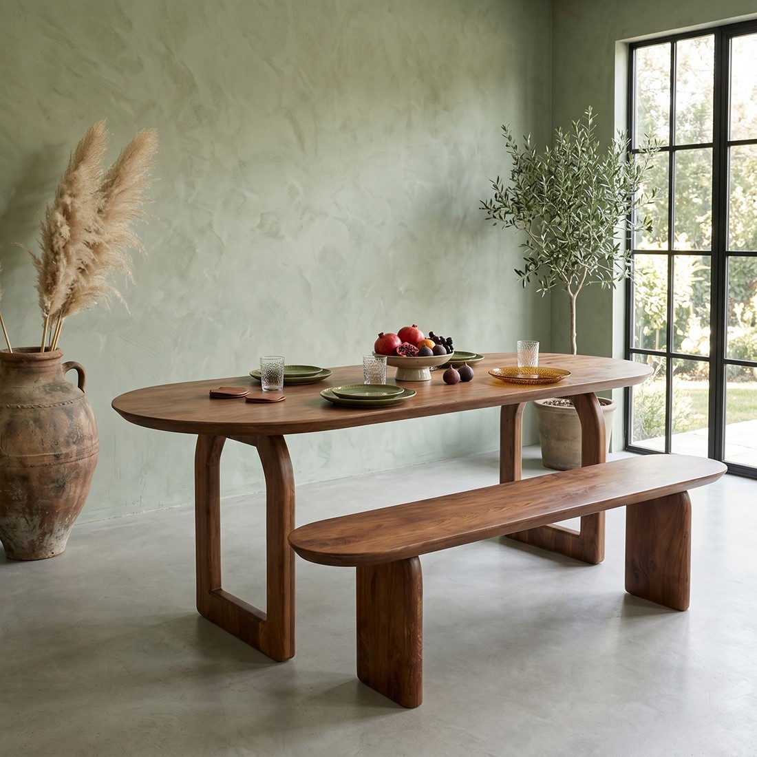 Raw Materials Bullnose Esstisch braun 180cm offenes Untergestell