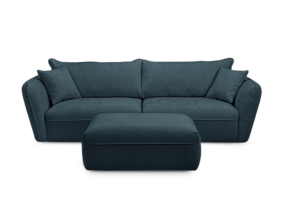 Bobochic Luigi Sofa 3-Sitzer mit Pouf Strukturstoff Blau