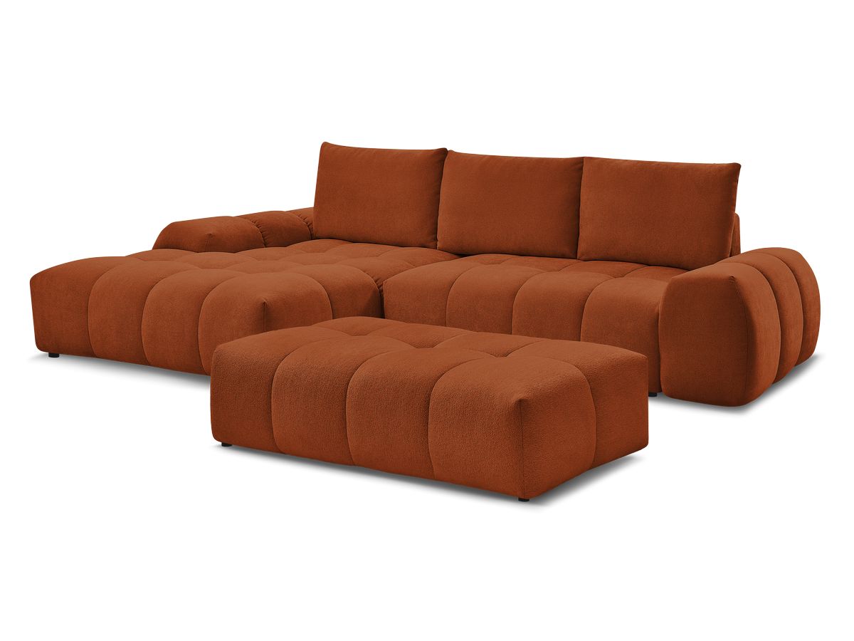 Bobochic Everest Ecksofa mit Schlaffunktion und Bettkasten und Pouf 318 × 180 cm, 3 Kissen Strukturstoff Orange Ecke links