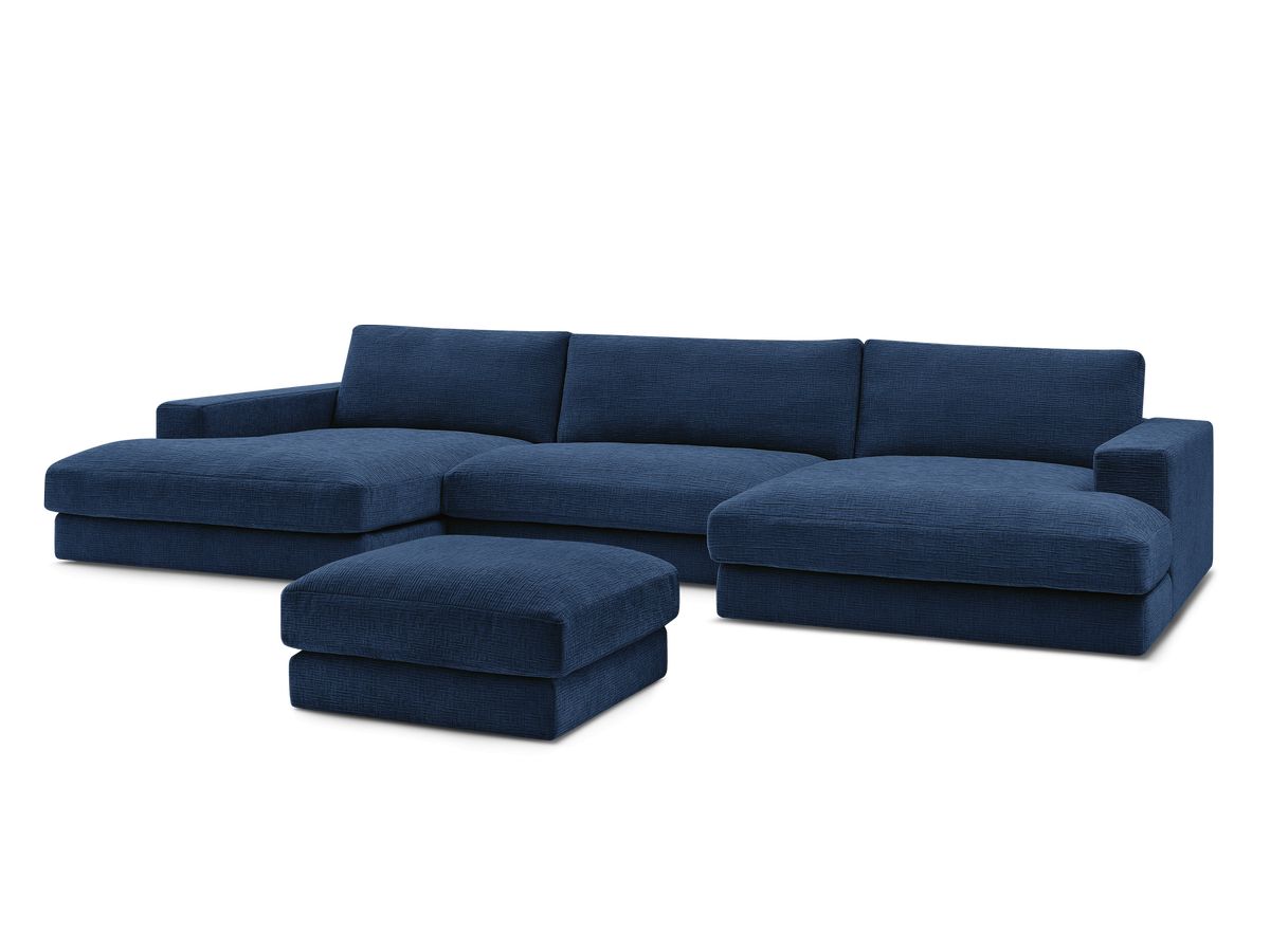 Bobochic Leonard Wohnlandschaft mit Pouf 349 × 159 cm Strukturstoff Dunkelblau