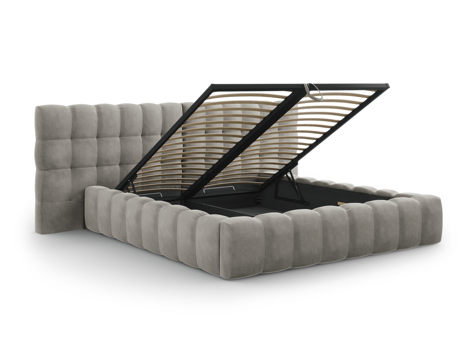 Cosmopolitan Design Stauraumbett mit doppeltem Kopfteil Bali 200x200 Samt Bluvel Hellgrau