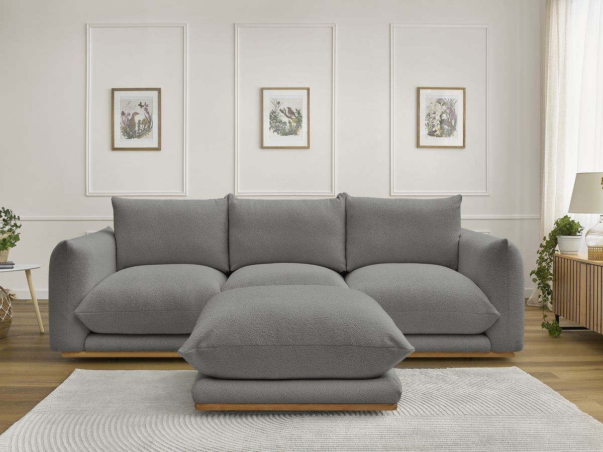 Bobochic Ernest Sofa 3-Sitzer mit Pouf 266 × 106 cm Bouclé-Stoff Dunkelgrau