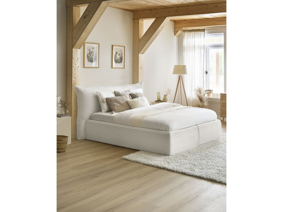 Bobochic Jade Polsterbett mit Bettkasten Cordsamt Beige, Liegefläche 160 × 200 cm