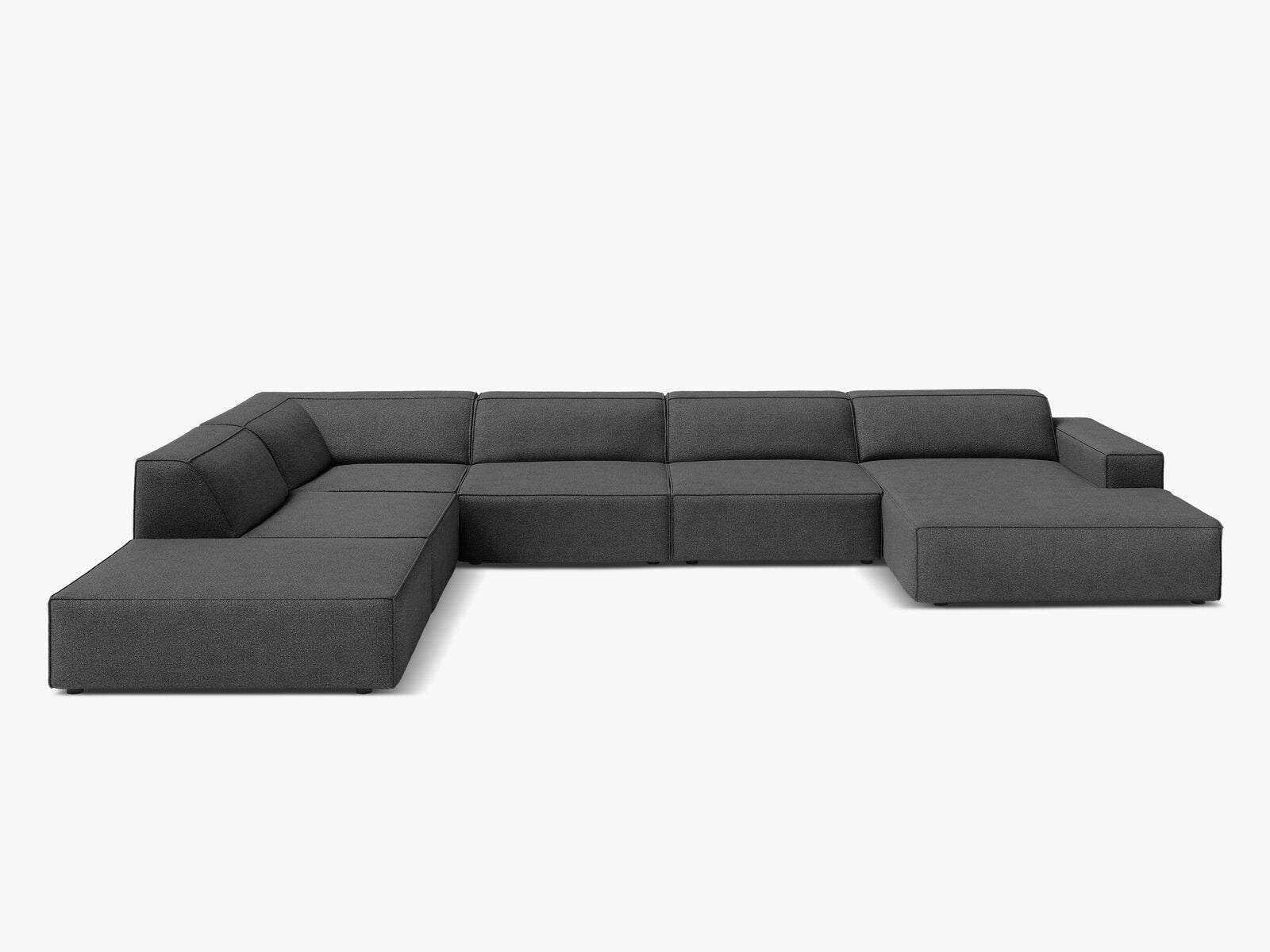 Micadoni Panorama-Ecksofa Jodie 7-Sitzer Links Boucle Baloo Dunkelgrau