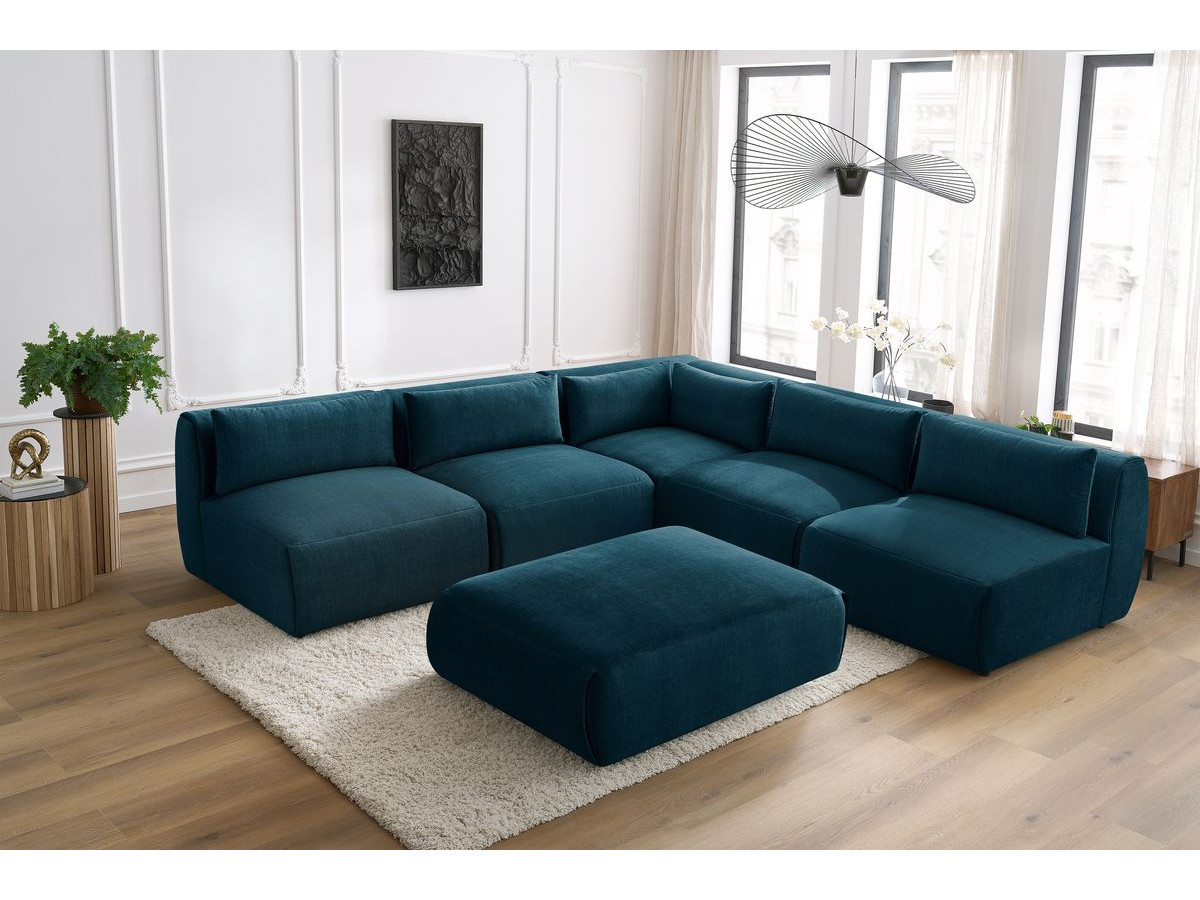 Bobochic Jeanne Ecksofa mit Pouf Samt Dunkelblau