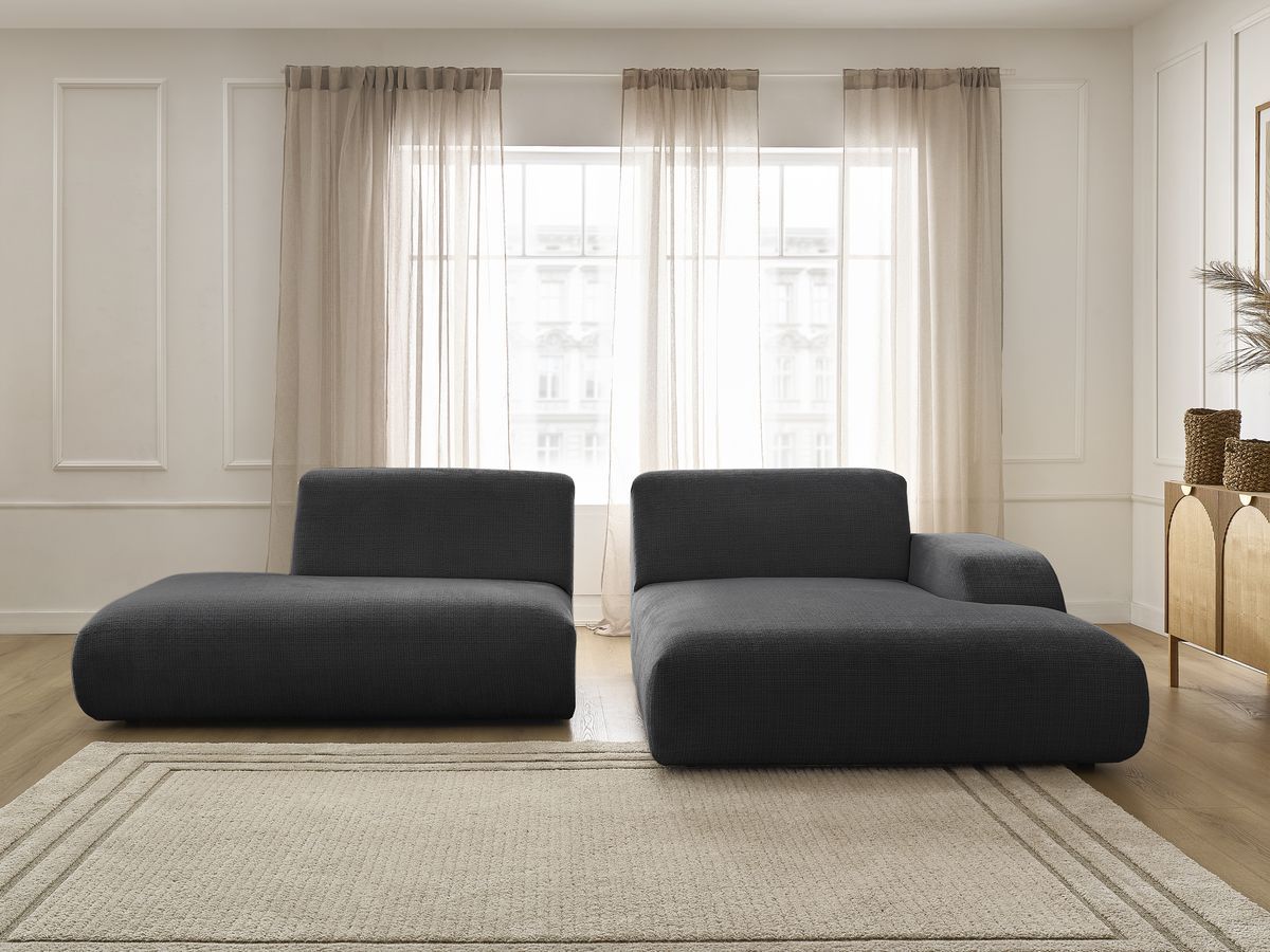 Bobochic Sirius Ecksofa 300 × 170 cm Strukturstoff Schwarz Ecke rechts