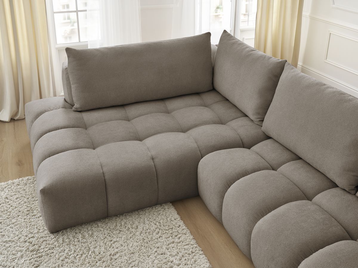 Bobochic Everest Ecksofa, 4 Kissen Strukturstoff Taupe Ecke links