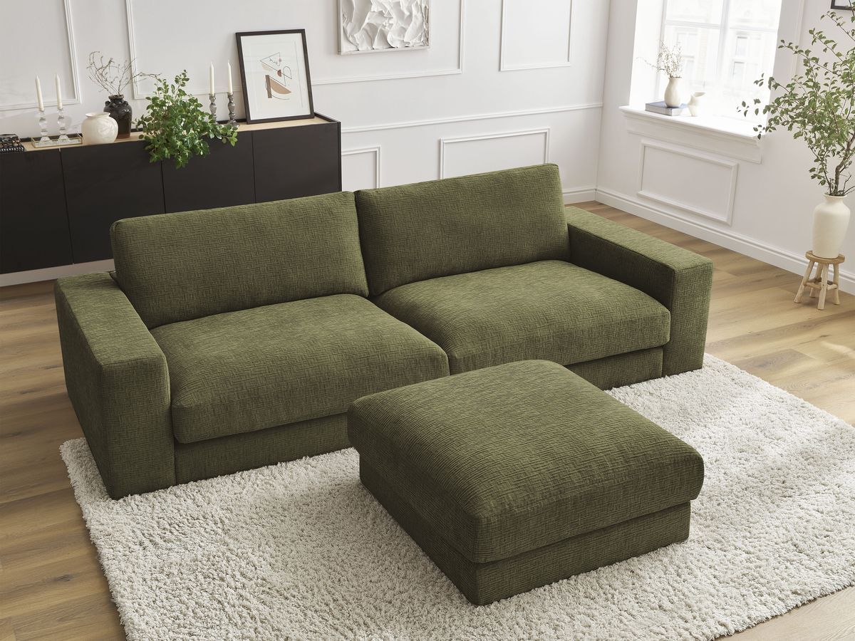 Bobochic Leonard Sofa 4-Sitzer mit Pouf 274 × 109 cm Strukturstoff Grün