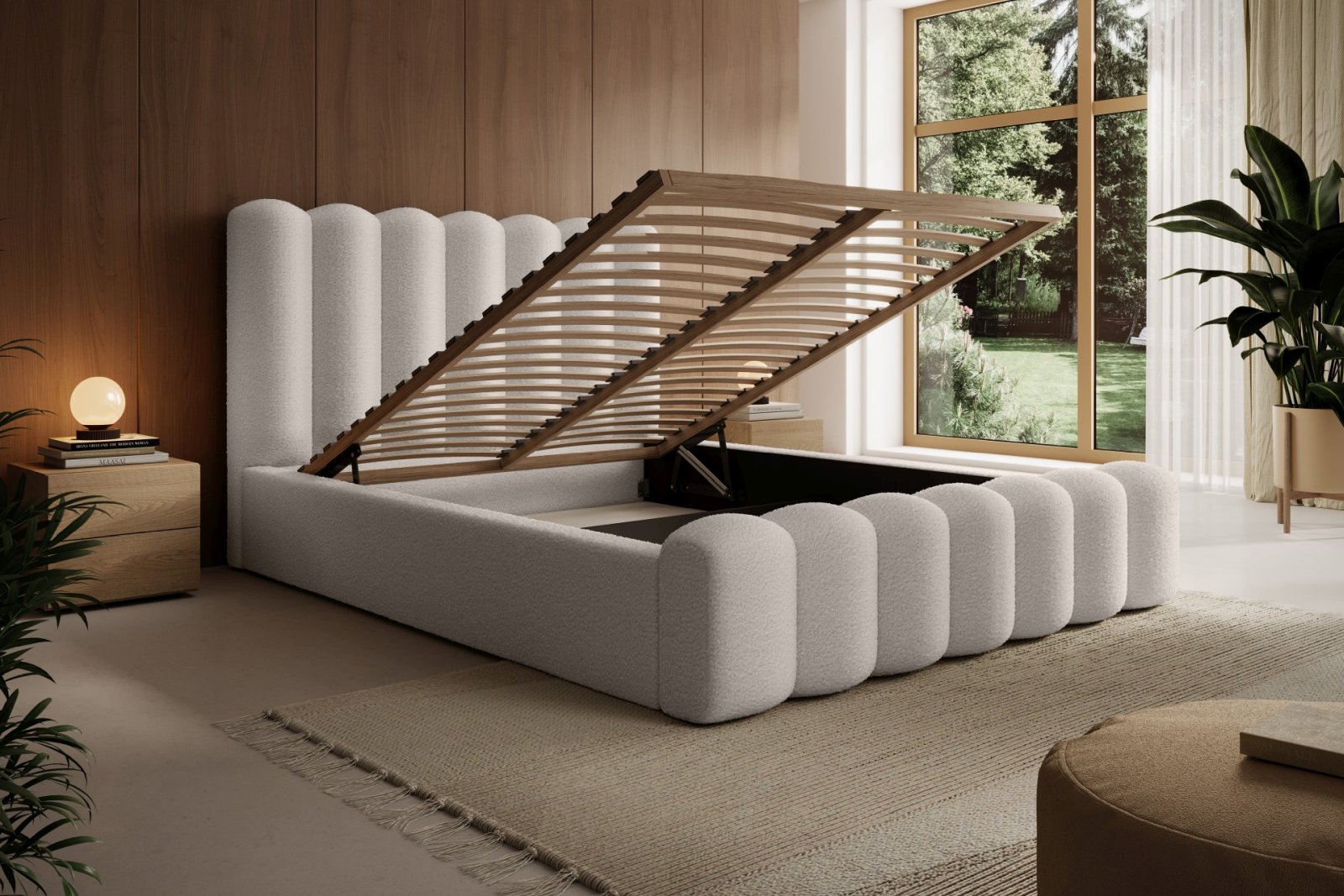 Polsterbett Laro Boucle 160x200 mit Holzrahmen Euphoria 02 Cream